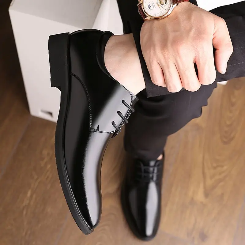 Laces Casual Mens Dress Shoes Low Heel Luxury Made in China Wholesale Genuine Leather Black Microfiber Leather Shoe Box 38#--44#