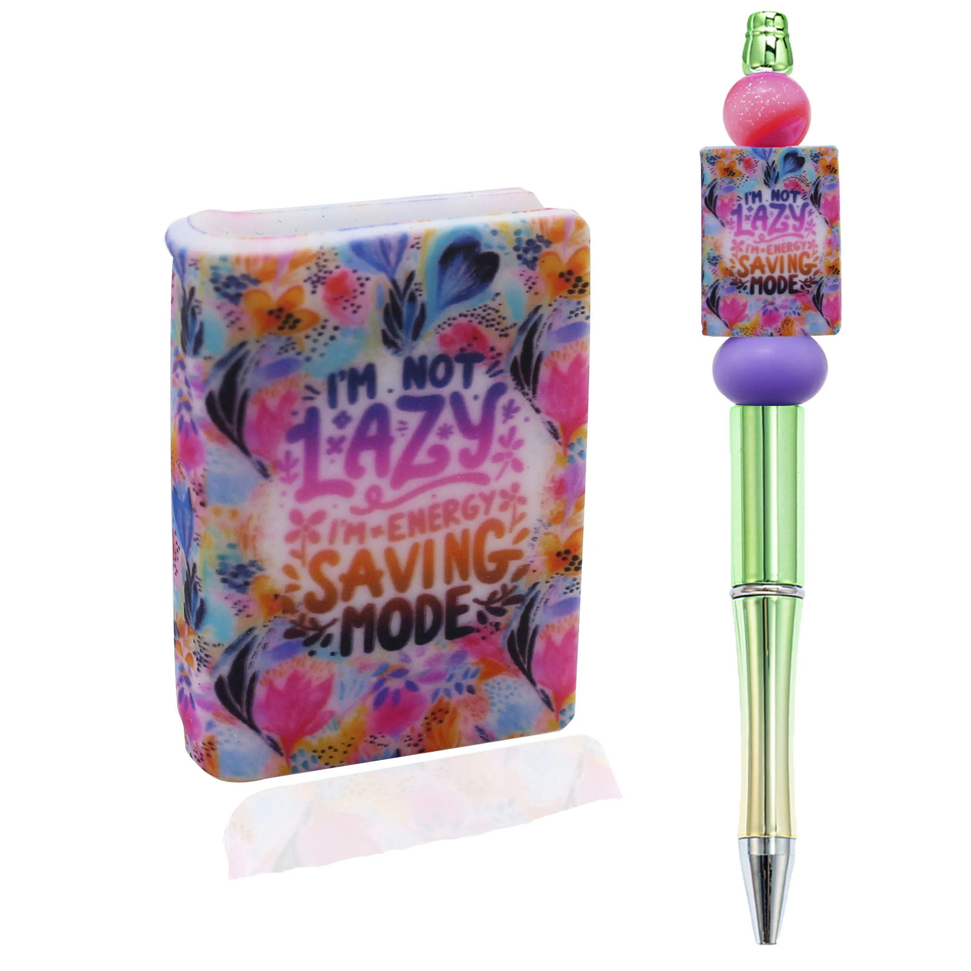 New Free Customized Notebook Book Shape Colorful Pattern Silicone Beads For Pens Keychain Printed Custom Silicone Focal Beads