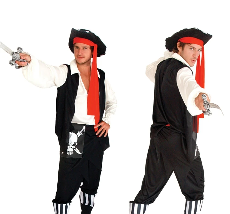 Manufacturer Straight Skull Pirate Costume With Hat Halloween Carnival Adult Male Cosplay Costume