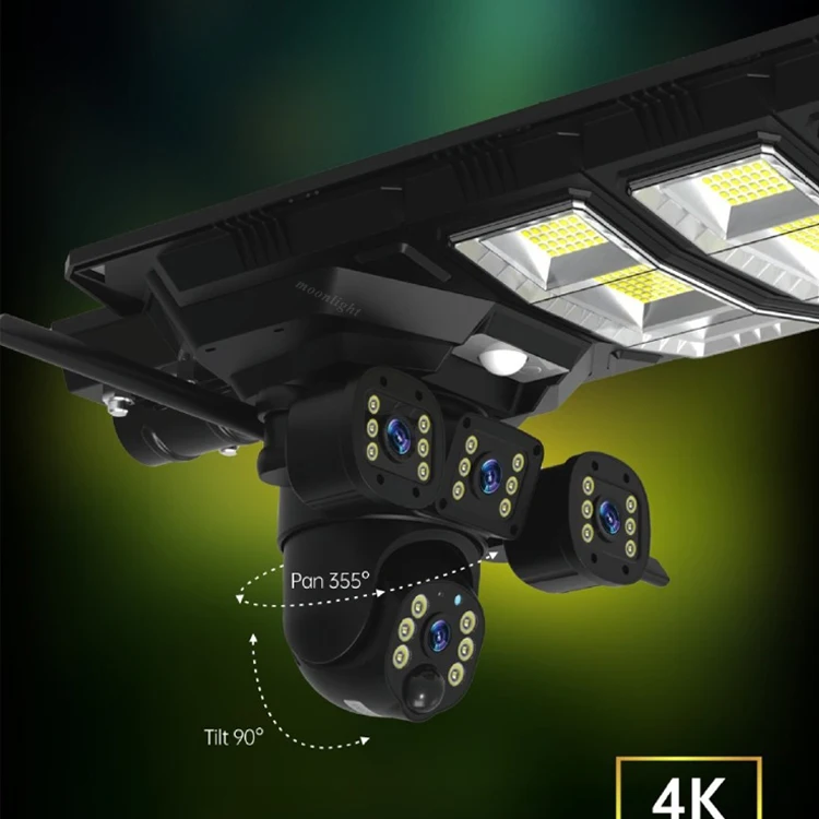 450W 4G/WIFI HD street light outdoor dual-lens three-screen camera two-way voice AI automatically tracks solar street lights