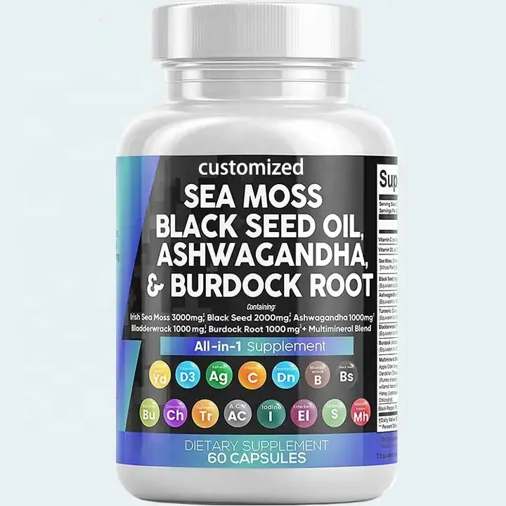 Private label sea moss supplier sea moss black seed oil ashwagandha organic sea moss capsules