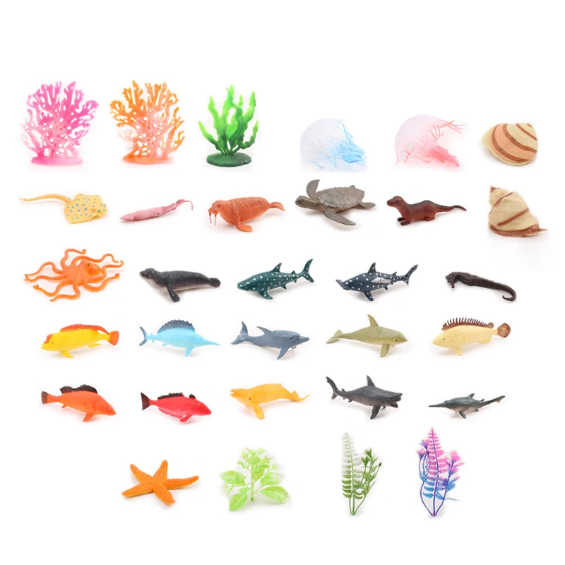 Wholesale silicone rubber sea animals models toys fish for kids with coral toys