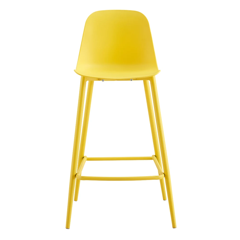 high quality modern cafe breakfast home furniture kitchen sillas bar stool yellow plastic counter height chair with metal legs