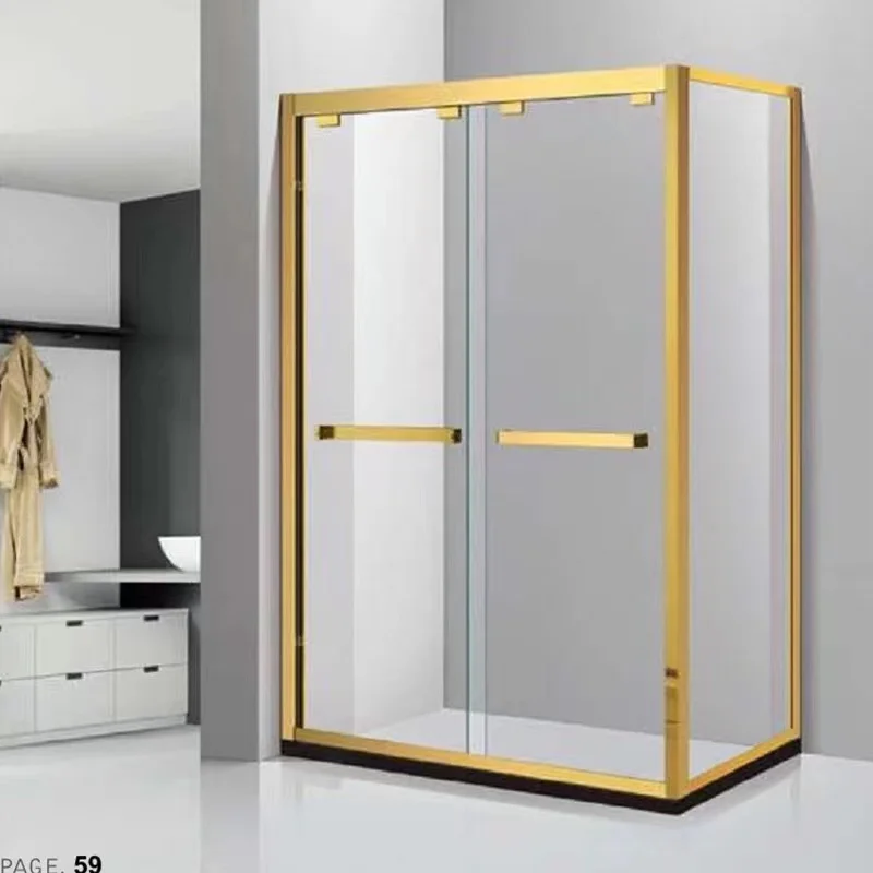 L shape shower room enclosure 304 stainless steel frame slide tempered glass