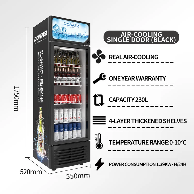 Donper high quality commercial single glass door Fridges refrigeration equipment supermarket Beverage cooler display Freezers
