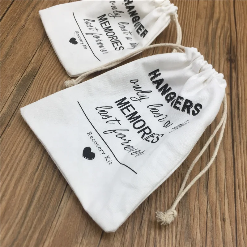 Custom Drawstring Muslin Gift Bag First Aid Cotton Hangover Kit Bag,Wedding Favor survival kits recovery bags