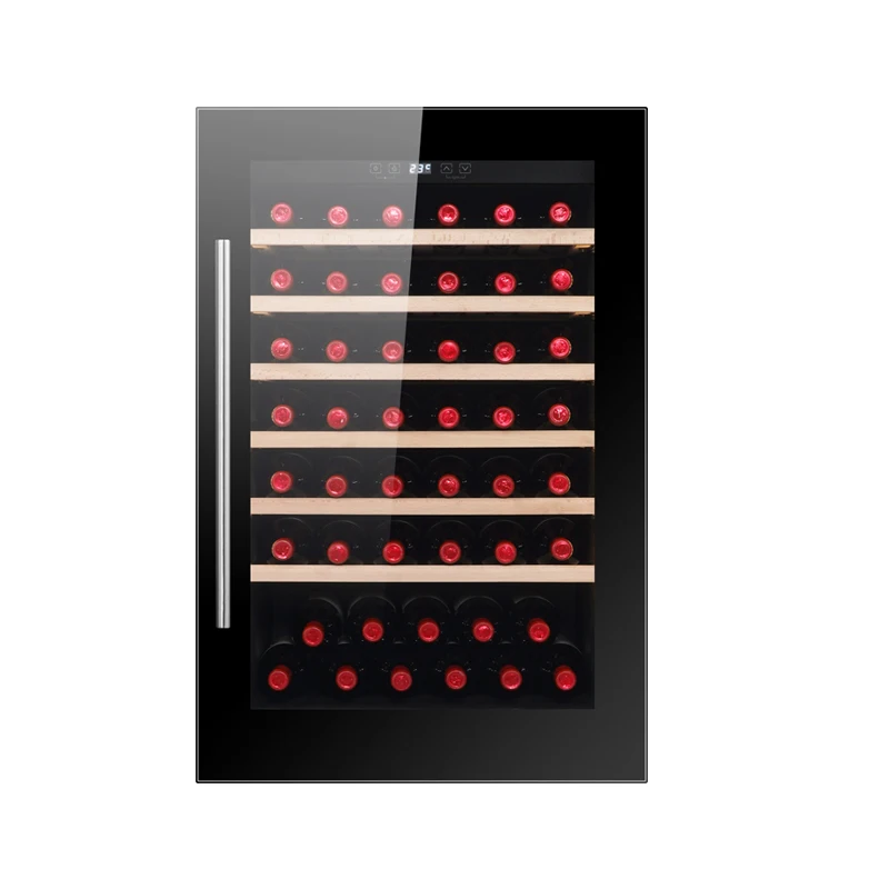 2022 New Single zone Wine cooler BI BU Freestanding Fan cooling No frost Led display Wooden shelves JCS-125 48bottles new hinge