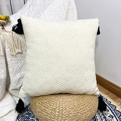 Patchwork Nordic Casual Crocheted Style Cotton Living Room Sofa Decorative Pillowcase Cushion Cover With Tassels