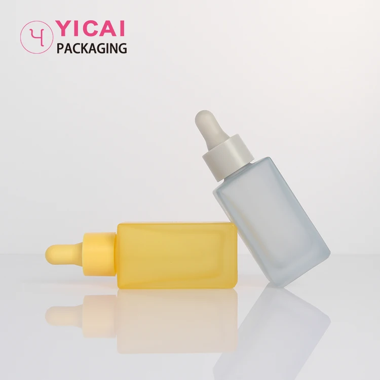 Square Shaped 30ml Custom Matte Yellow Green Blue Essential Oil Bottles 30ml Cosmetic Oil Bottle With Dropper
