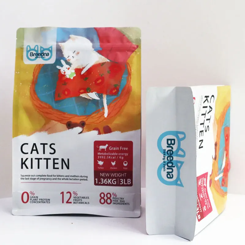 custom plastic flat bottom cat dog pet 400g 200g stand up pet food packaging bag