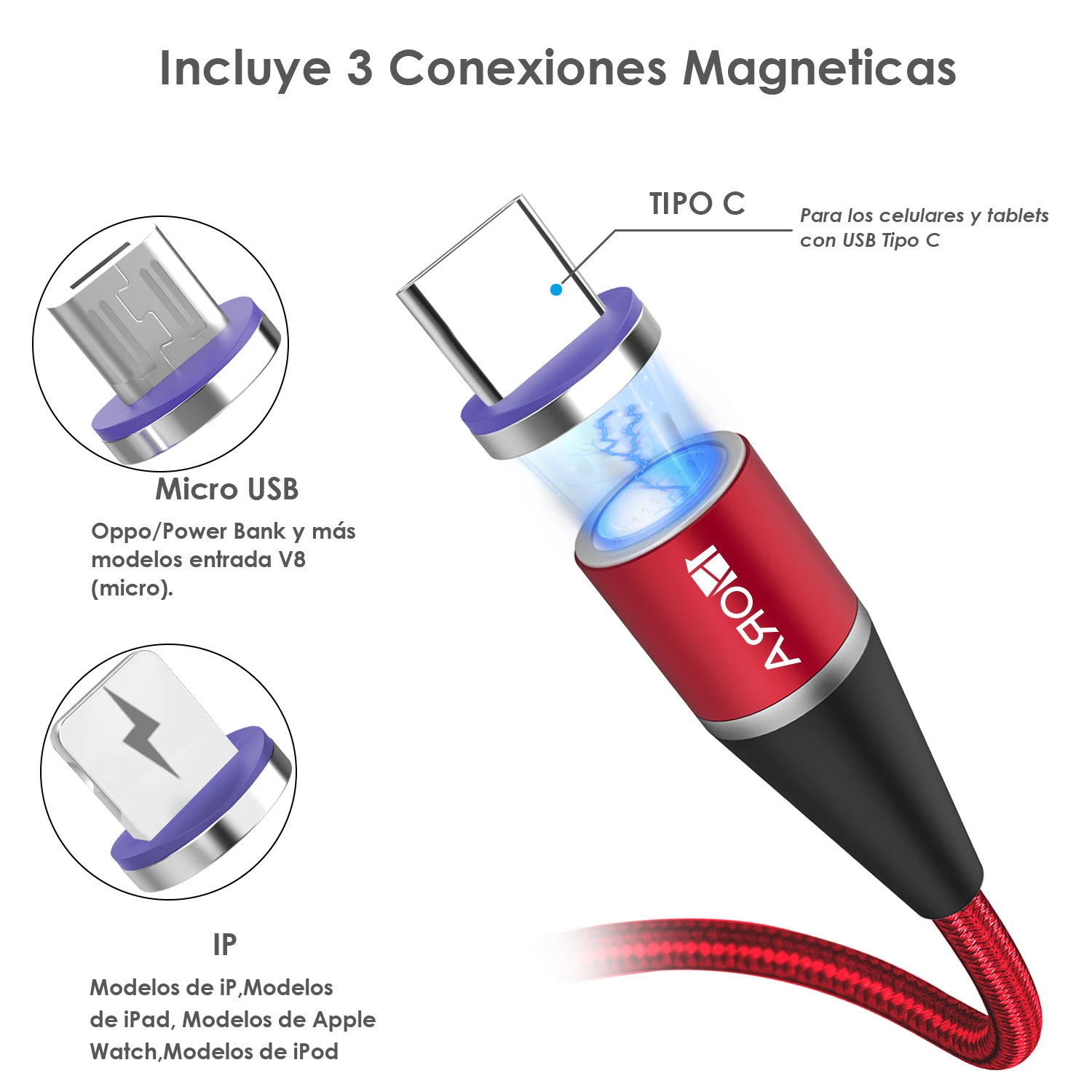 1HORA Type c cable fast charging 3A magnetic cable  USB phone cable  3-in-1 Nylon Braided Cord compatible micro usb/type-c/I-pro