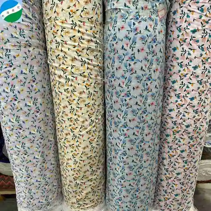 Small flower design 100%polyester woven spandex printed fabric 50d four ways stretch printing stock fabric
