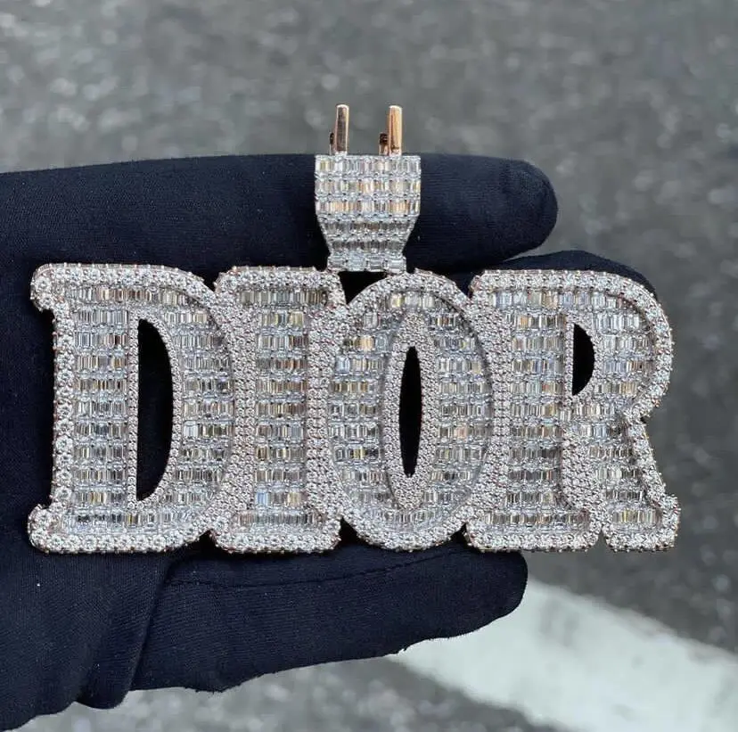 Hot Sale Baguette Letter Pendant Iced Out Moissanite Hip Hop 3D Custom Made Name 925 Silver 10K Gold  Pendants