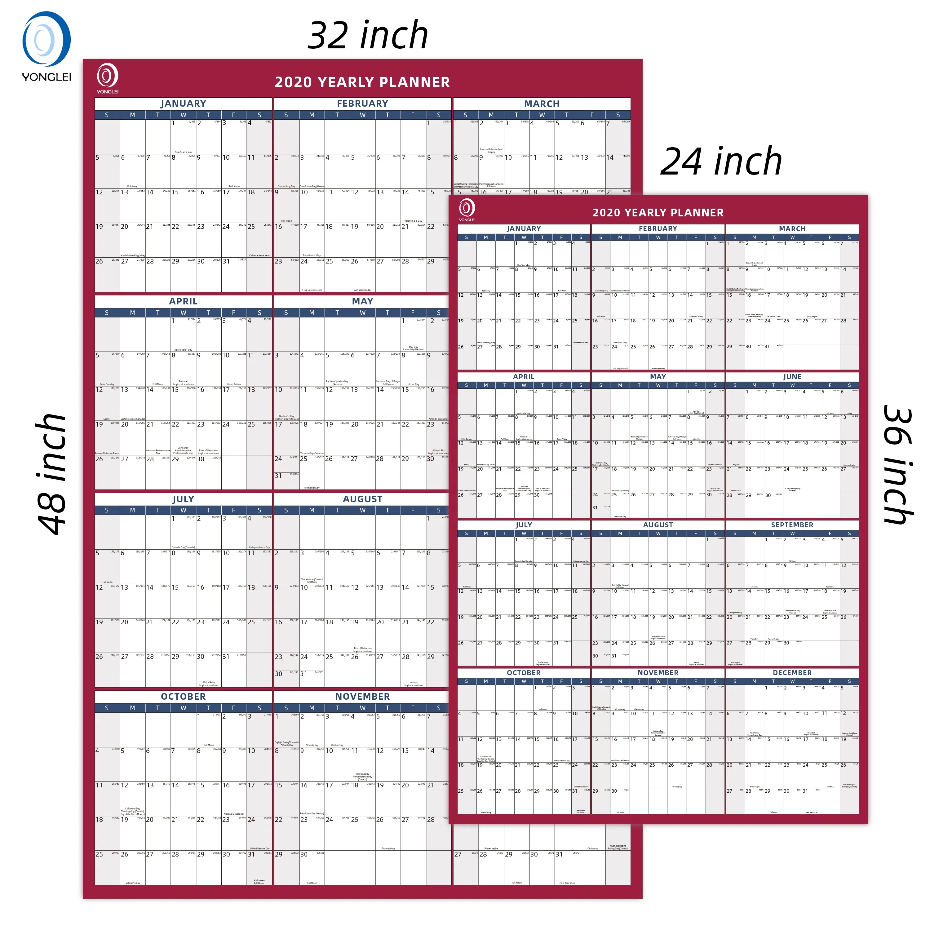 
026-2A2 Double sided erasable ecofriendly calendar 2020 wall calendar printing perpetual calendar 