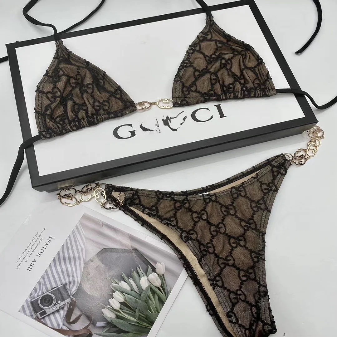 
Wholesale underwear Designer brand name lingerie women pantie and bra sets with GG designer boxes 