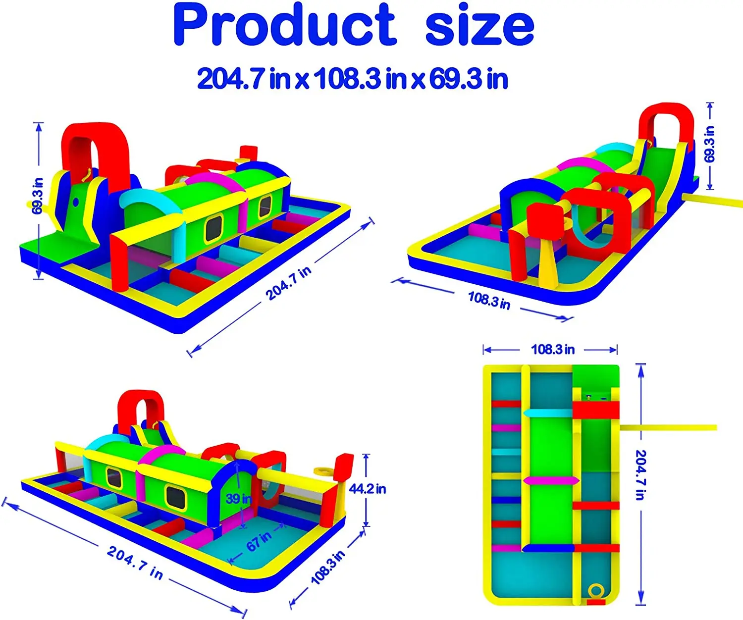 Inflatable Slide Bounce House and Wave Pool, Basketball Rim, Long Tunnel With Blower