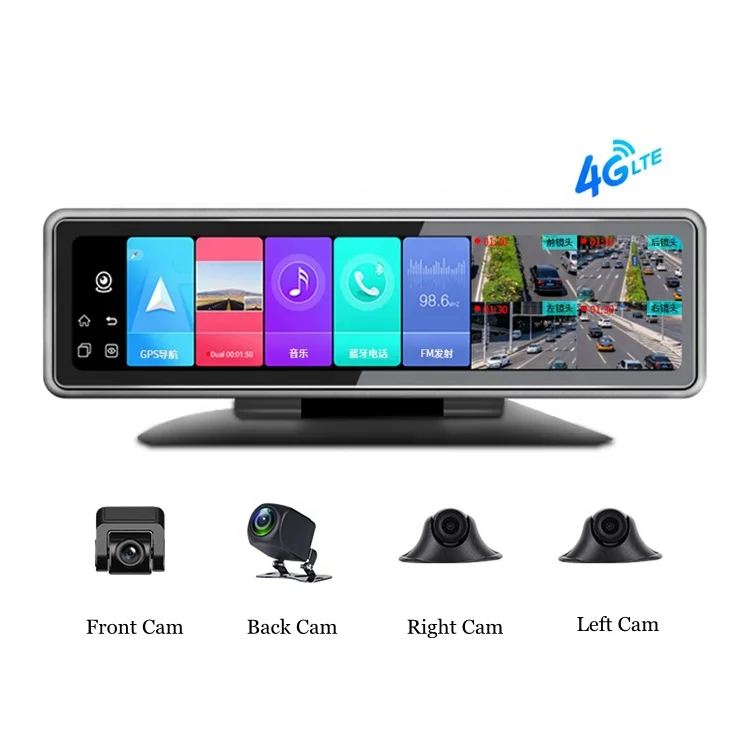 Relee Touch Screen Mirror DVR 4G LTE Android Car Vehicle Dashboard 4 Channel Cam with GPS WIFI Mobile Remote Monitor