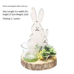Home natural plants Nordic wooden rabbit glass candlestick creative furniture decorations