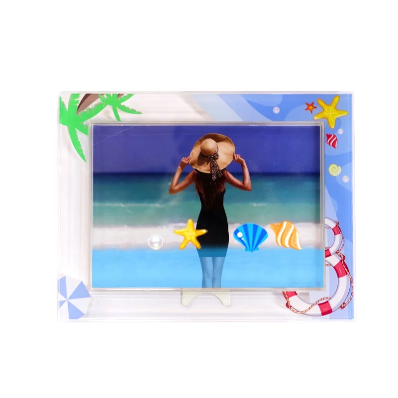 4 x 6 inch Home Decorative Acrylic PMMA Sparkle Shiny Liquor Flow Confetti Fluid Floaty Picture Photo Frame with Bracket Stand