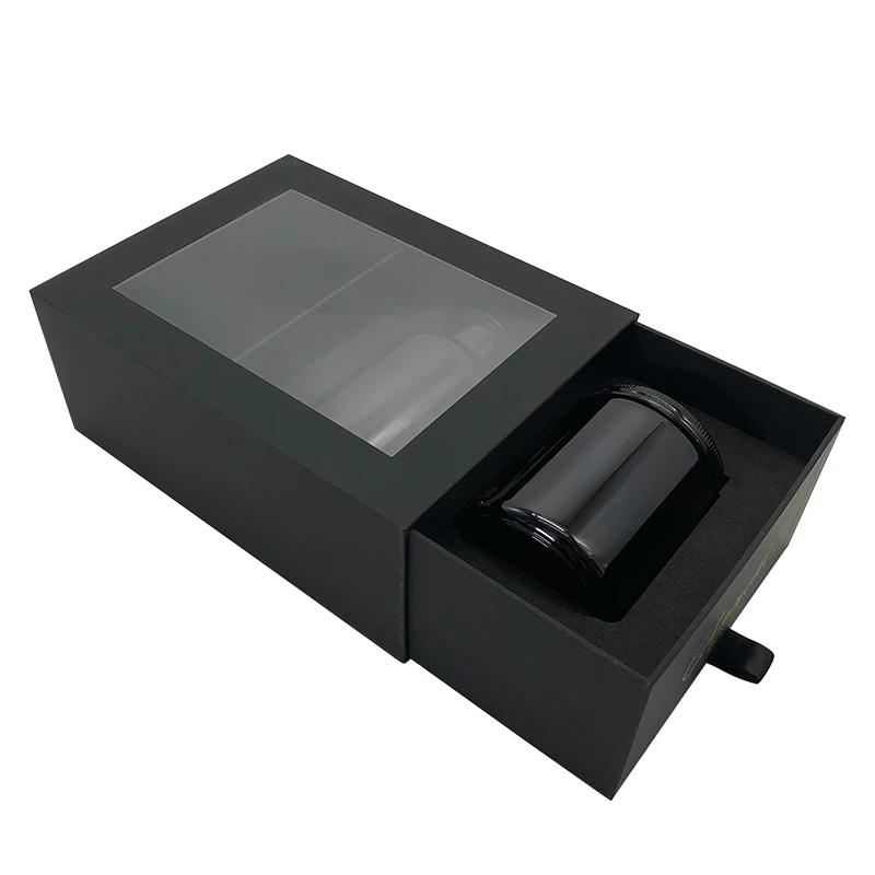 Custom luxury slide drawer glass bottle honey jar bee comb gift packaging boxes candle hair oil honey box with Clear PVC Window