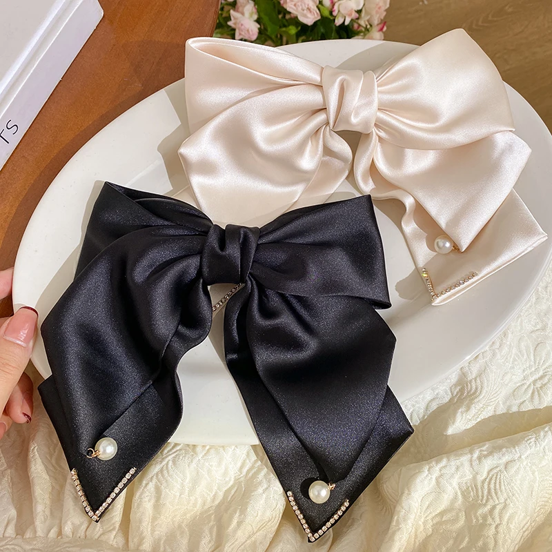 2023 Autumn New Design Elegant Hair Accessories Korean Luxury Oversize Stain Pearl Bow Knot Hair Clips For Woman Girls  hairgrip