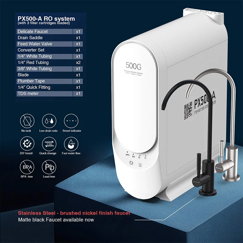 500G Tankless Design 0.0001 Micron Under Counter RO Water Filter Device