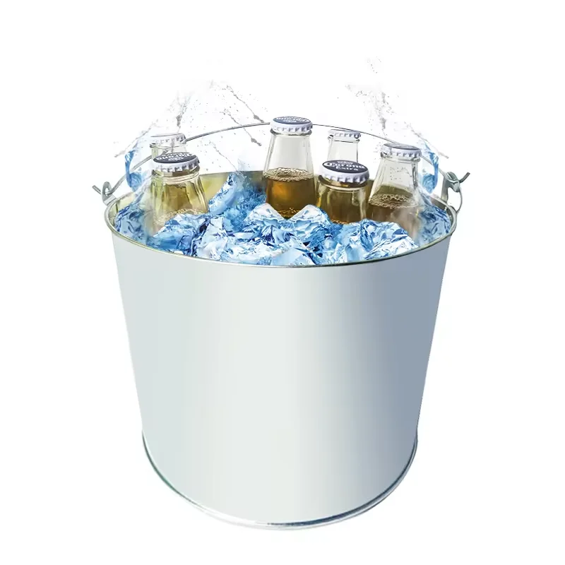 Custom Branding 5L Round Metal Galvanized Ice Bucket with Bottle Opener and Handle Beer Champagne