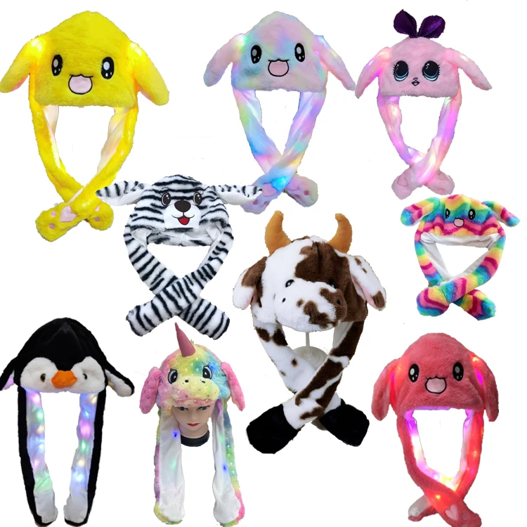 New Cute Bunny Hat Ear Moving Jumping Hat Funny Animal Plush Rabbit Hats For Kid Gift