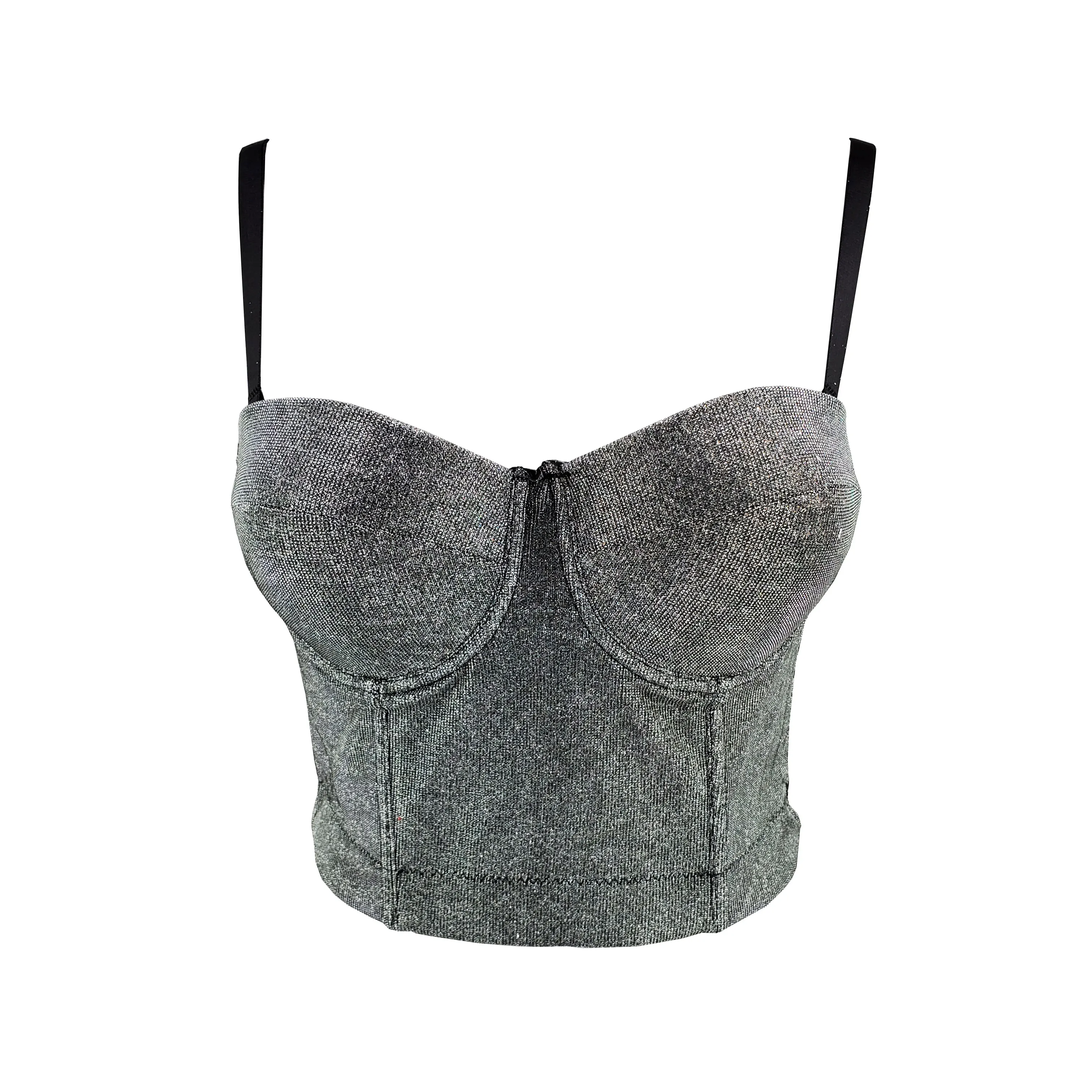 
J338 Autumn Winter Golden Slim Sexy Nightclub Slim Dance Vest Ladies Custom Outer Wear Women Bustier Crop Tops 