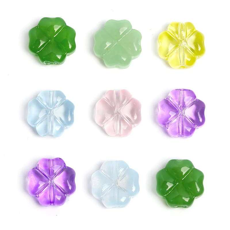 Wholesale 10mm Natural Crystal Magic Lucky Four Leaf Clover Loose Beads For Necklace Accessories Jelly Color Glass String Beads