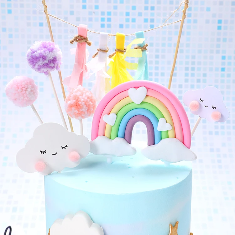 Colorful Rainbow for Happy Birthday Cake Topper Cake Decor Kids Funny Party Cupcake Supplies