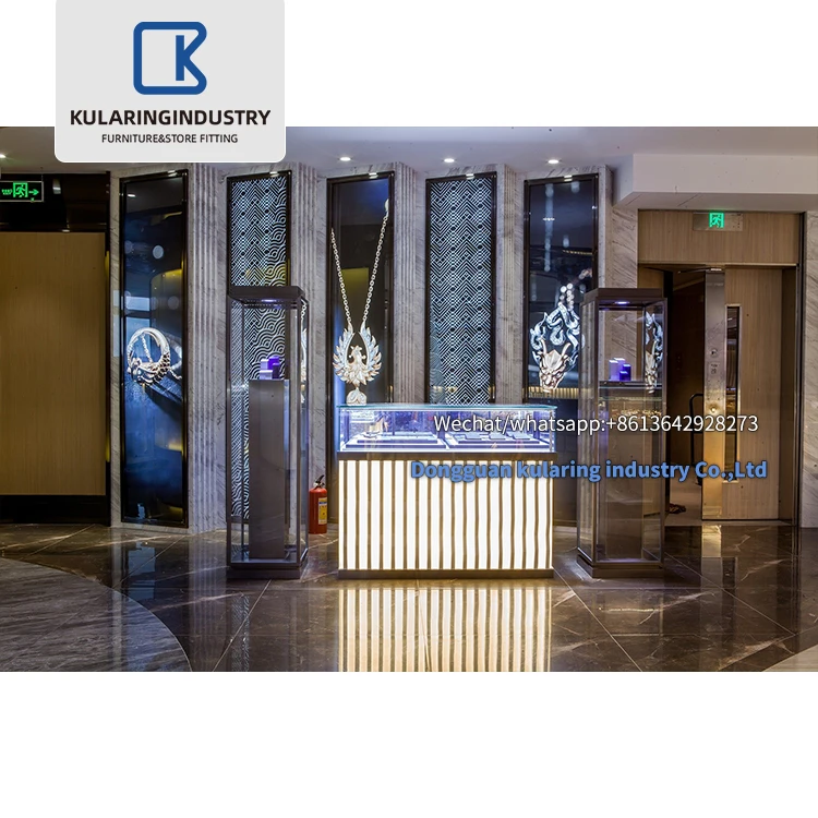 Fancy design jewelry display counter cases, mall kiosk for jewelry shop furniture display showcase and cabinet