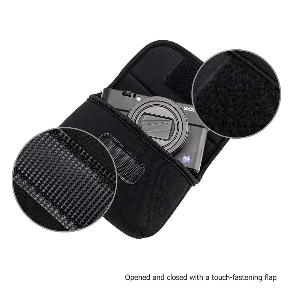 Neoprene Compact usb cable SD card cleaning cloth spare batteries integrated belt loop detachable Hand Strap Camera pouch bag