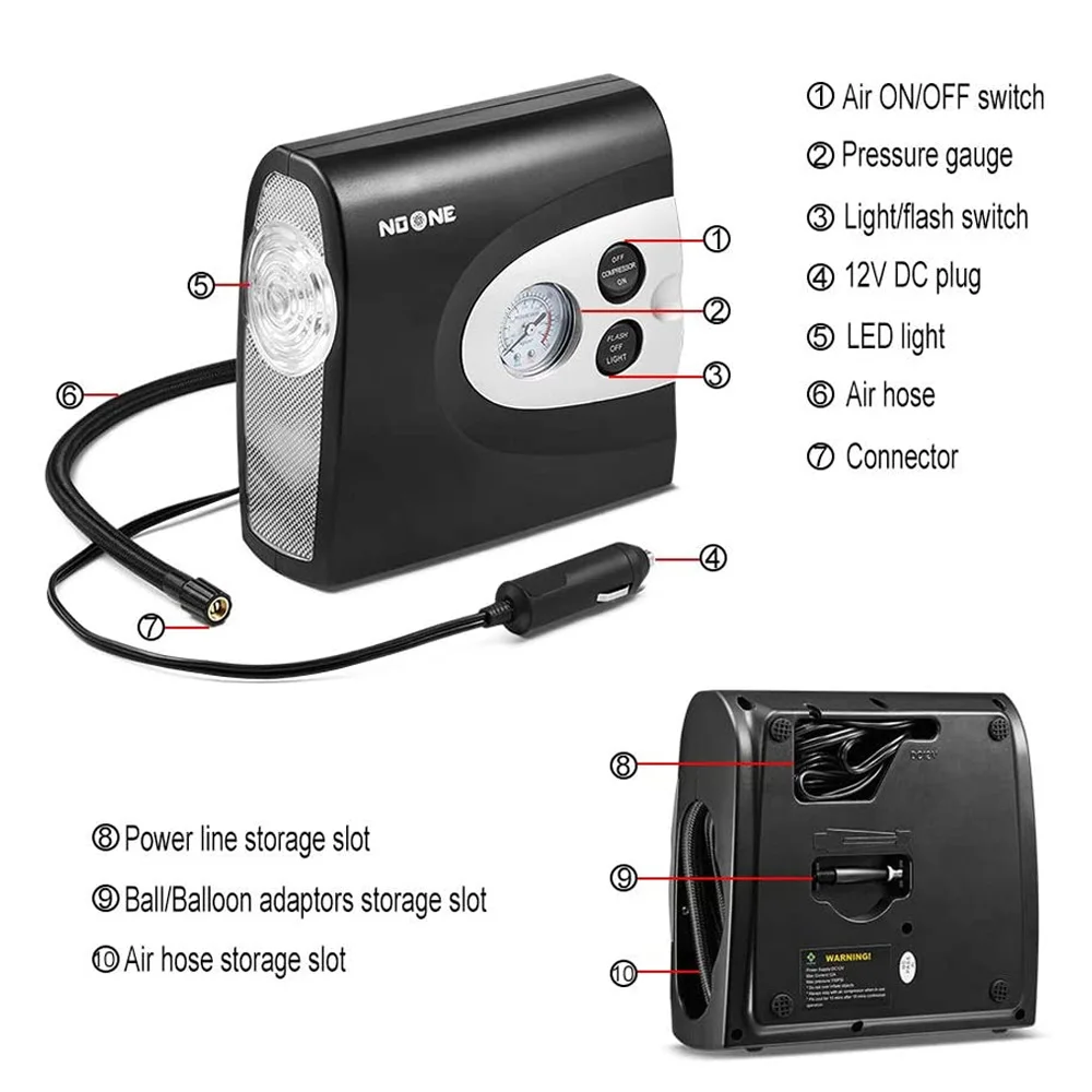 
High Performance 12V Car Fast Inflating Air Pump Portable Travel Mini Electric Bike Tire Inflators 