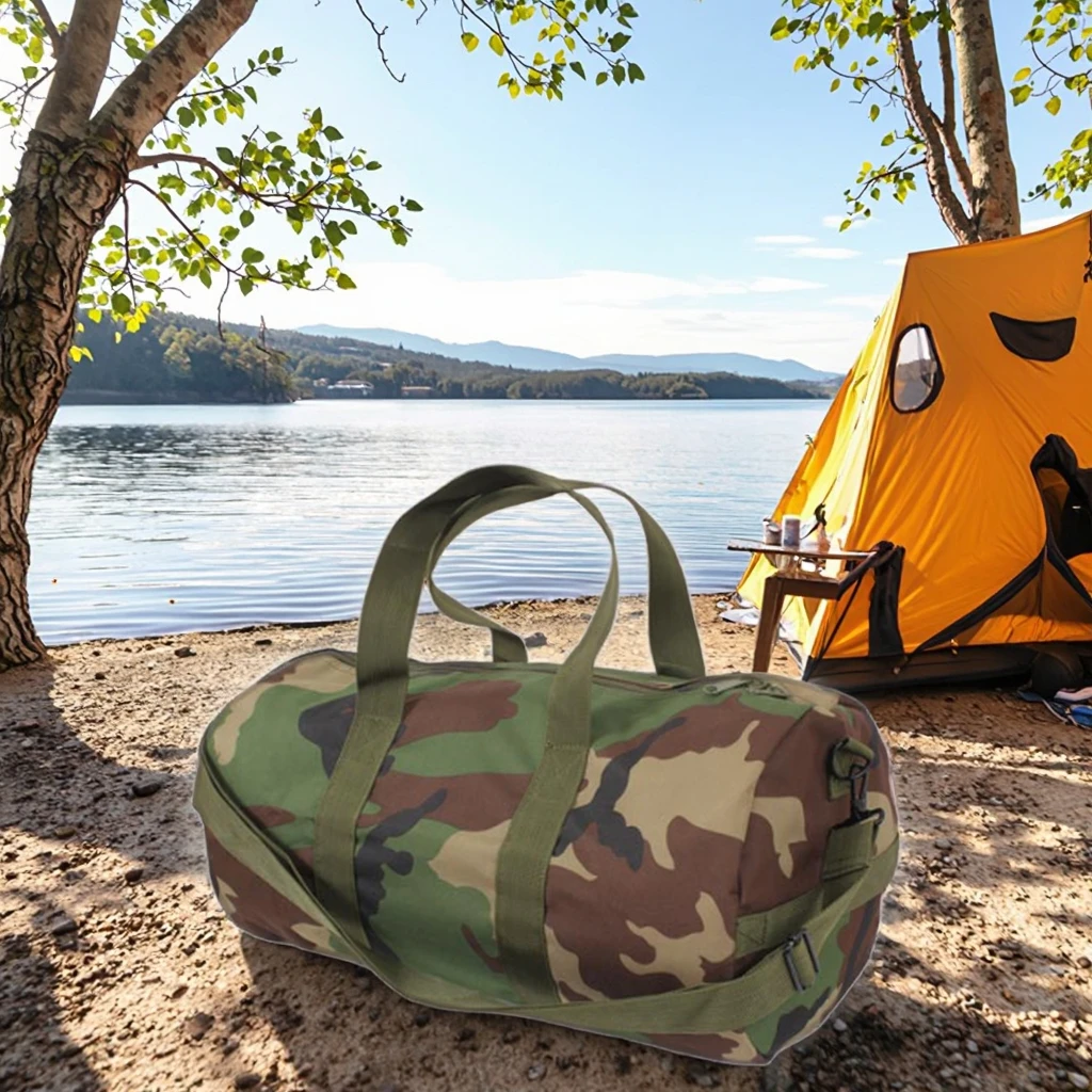 Large Capacity Nylon & Heavyweight Cotton Canvas Duffle Bag Brown Travel Sports Gym Bag for Short Trips