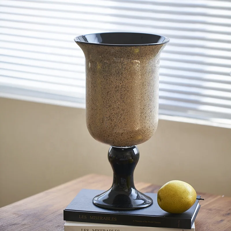 Bixuan Handblown Glass Vase Home Decor Table Centerpieces Candleholder Lantern Shape Maillard Brown Colorful Glass Flower Vase