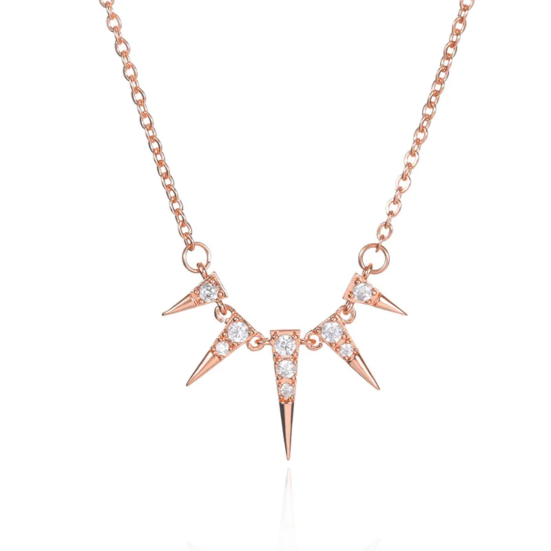 Trendy 18K Gold Plated Stainless Steel Chain Conical Rivet Pendant Necklace Jewelry