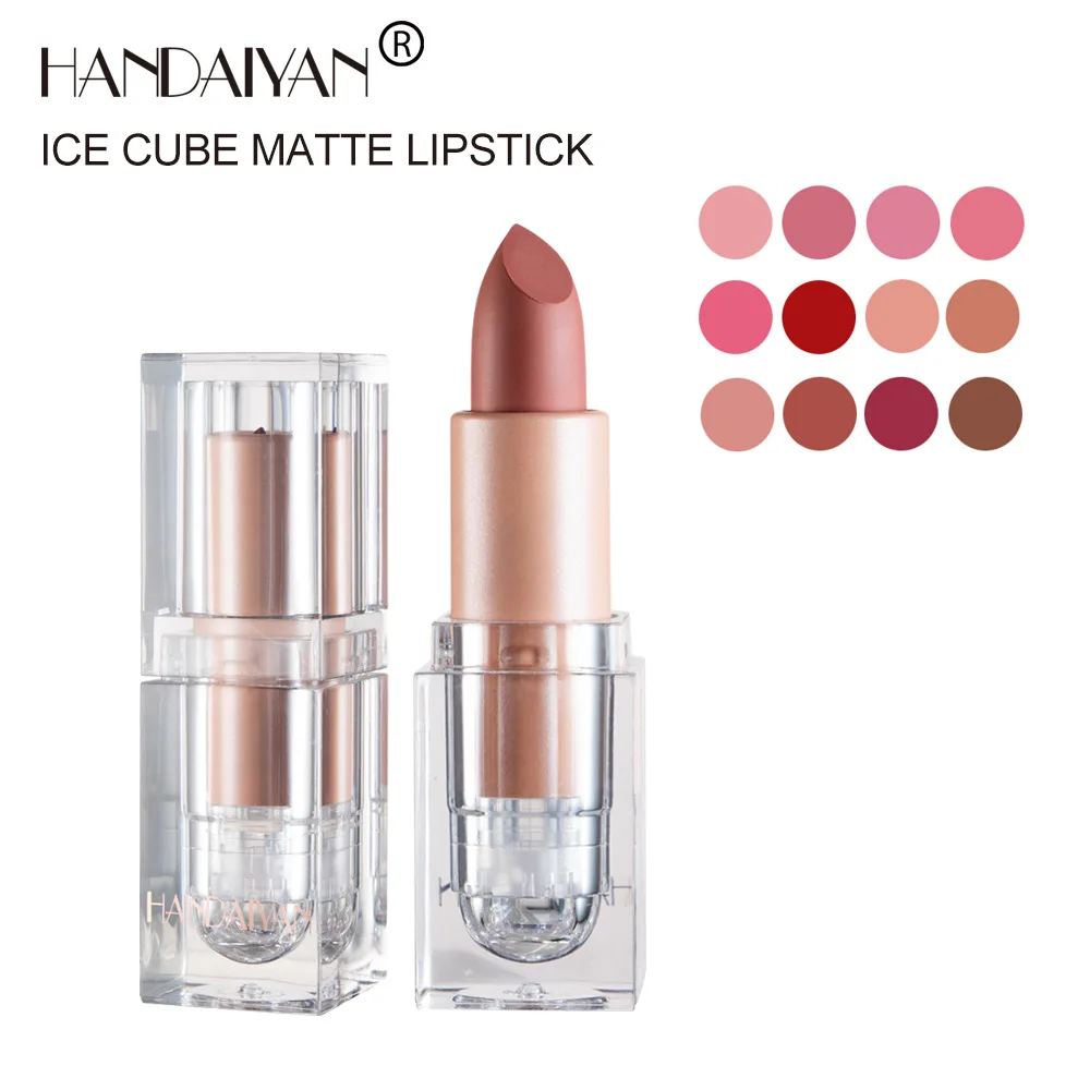 HANDAIYAN Private Label Clear Lipstick Tube 12 Color Waterproof Velvet  Lipstick Nude Vegan Matte Lipstick