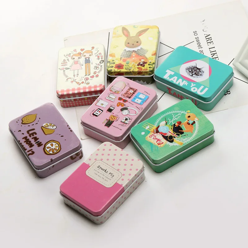 Empty Jewelry Box Organizer Cartoon Offset Print Rectangular Pill Cases Small Coin Tin Box Tin Containers With Lids
