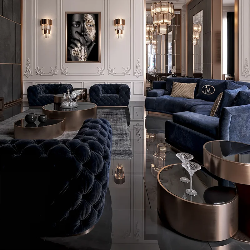 Tufted velvet half round curved customized sitting furniture couches luxury living room sofas set