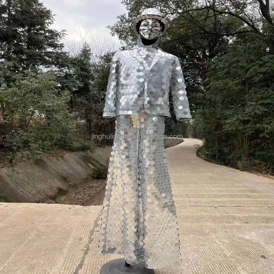 Mirror Man Cloth Hand Screw Silver Stilts Walker Show silver Suit Stage Dress Performance Costume Glass Cosplay Clothing