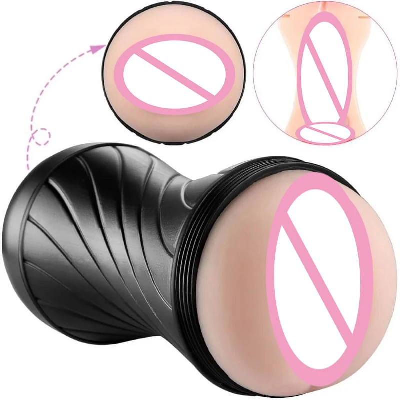 Dual head Male Maturbator Cup Real Inner Structure Ultra Soft TPE Sucking And Vibrator Vaginl and Oral Male Masturbation Cup