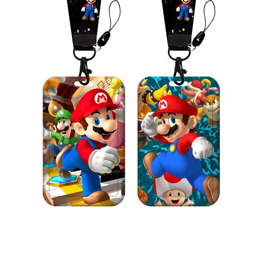 Hot sales Cartoon marios Card Holder Lanyard Anti-Lost Name Badge Bus Work ID Card Case with Lanyard