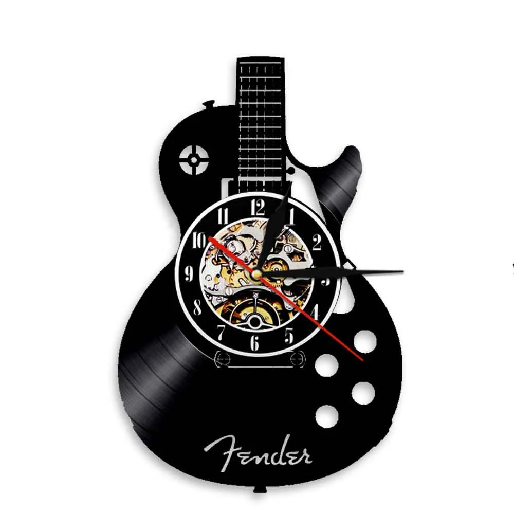 Guitar Musical Instrument Creative Art Vinyl Records Wall Clock Decor