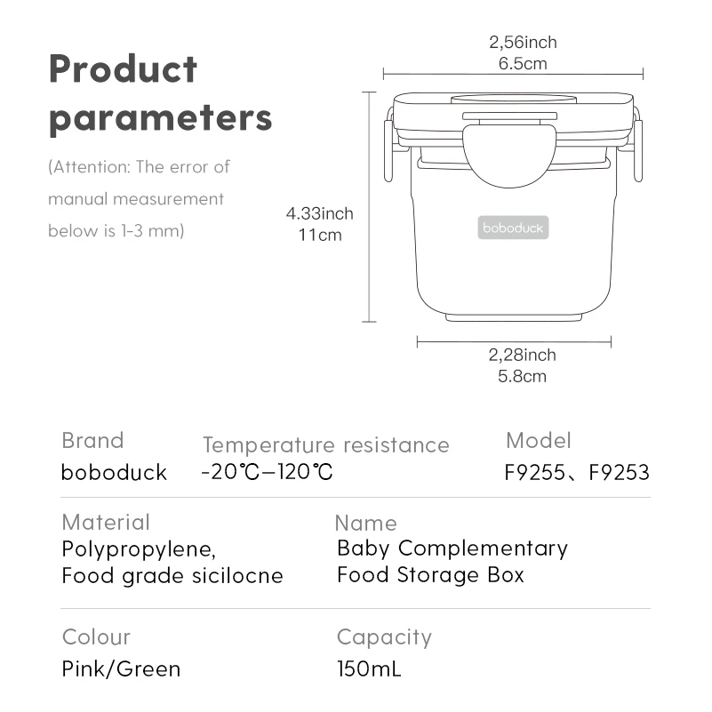 Boboduck High Quality Baby Breast Milk Food Storage Box Food Containers Airtight Baby Food Cup