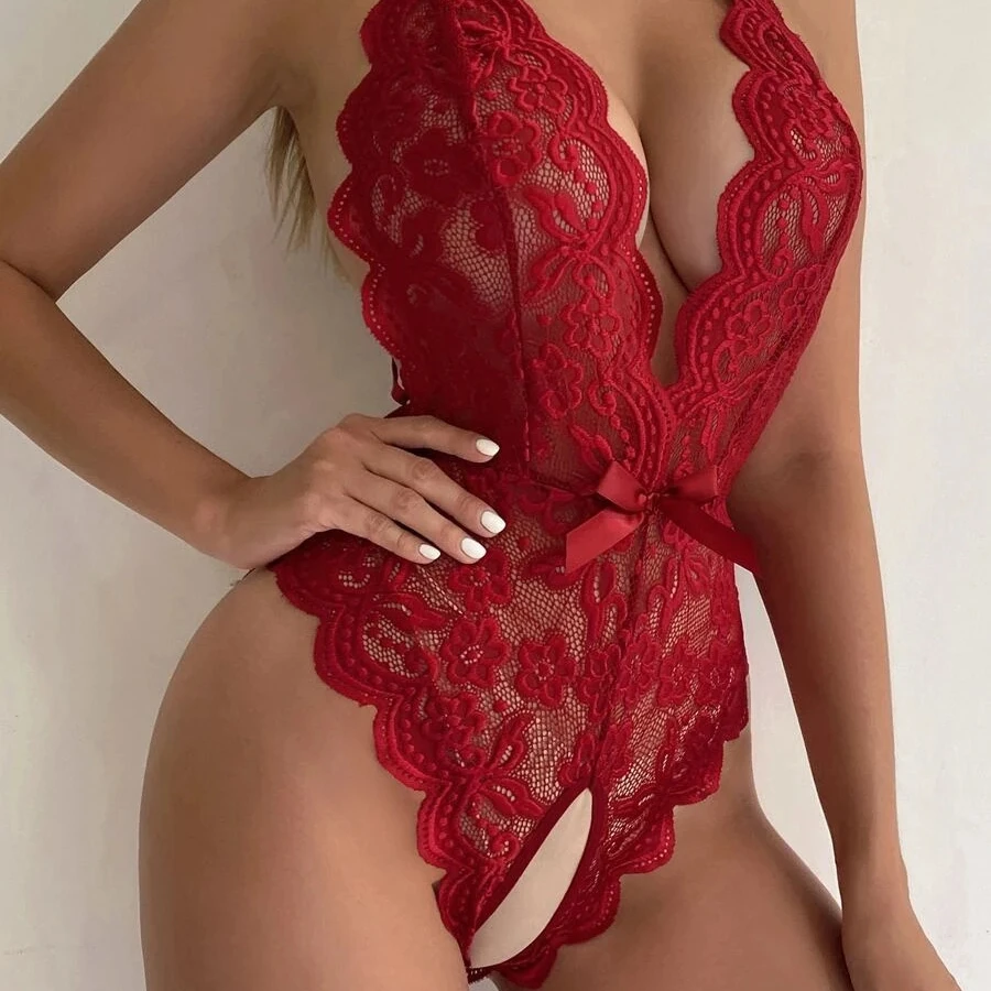 Lacy onesie seduces wholesale free cross border sexy backless neck hanging sexy underwear open file lacing