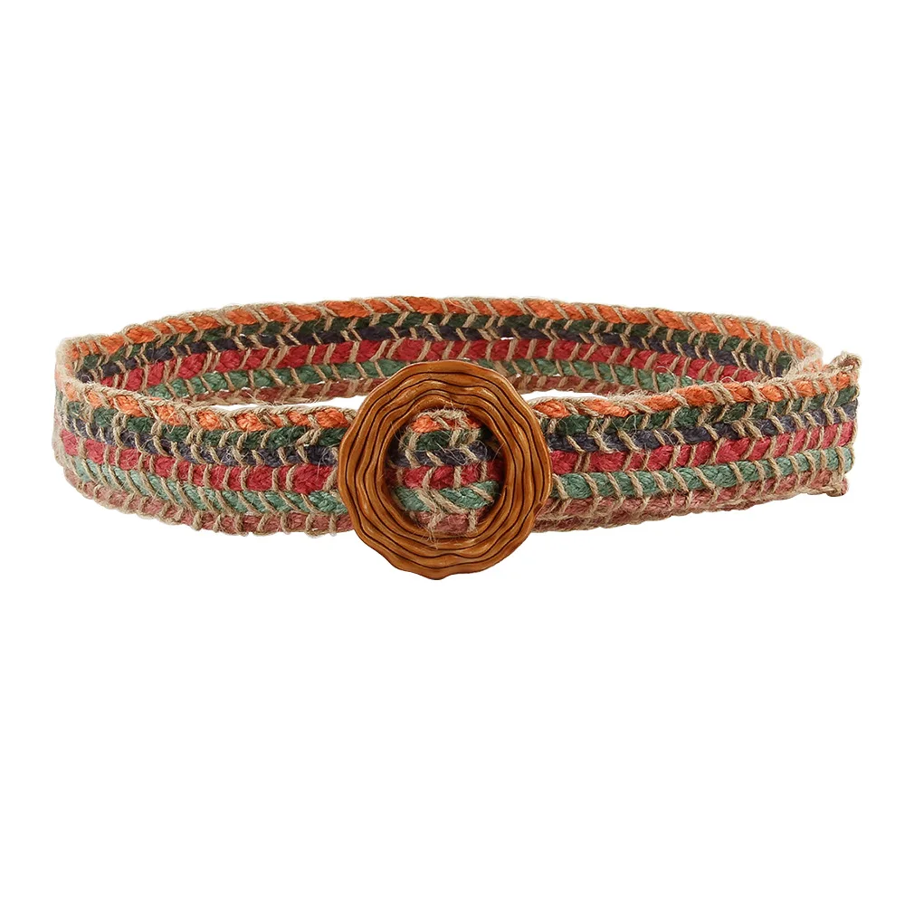 Braided Belt Vintage Unique Design Handmade Woman Wide Hemp Braided Belts With Wood Buckle