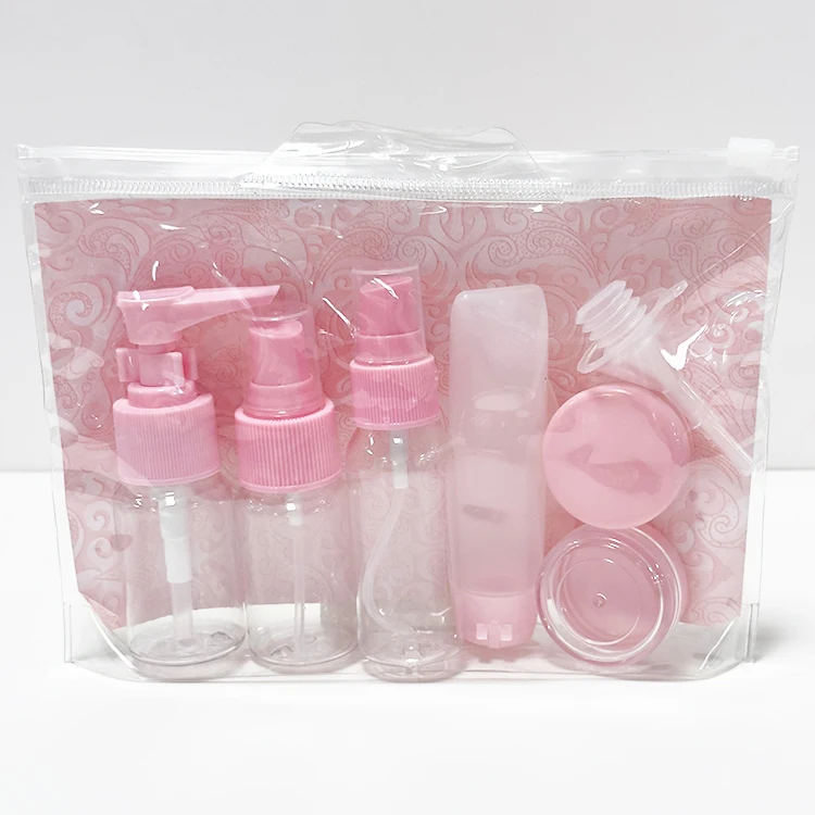 Mini travel bottle set for cosmetic packaging, plastic travel set cosmetic container, travel kit plastic bottles
