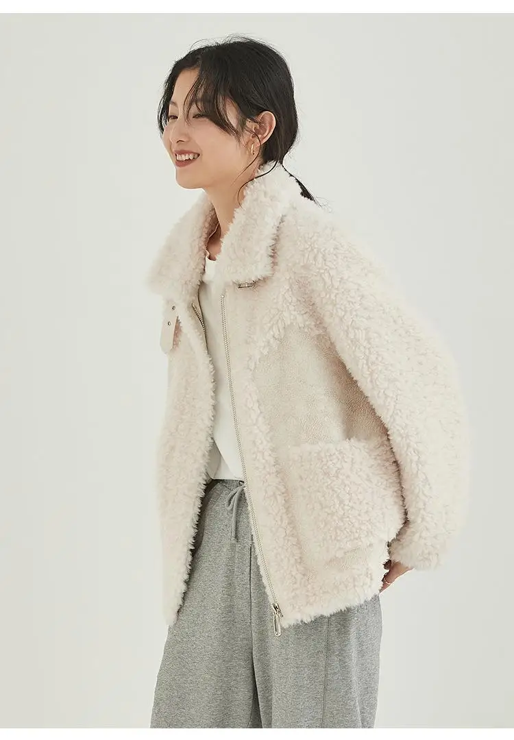 2022 New Winter Plush Coats For Women Lapel Plaid Short Cropped Faux Fur Jacket With Pocket