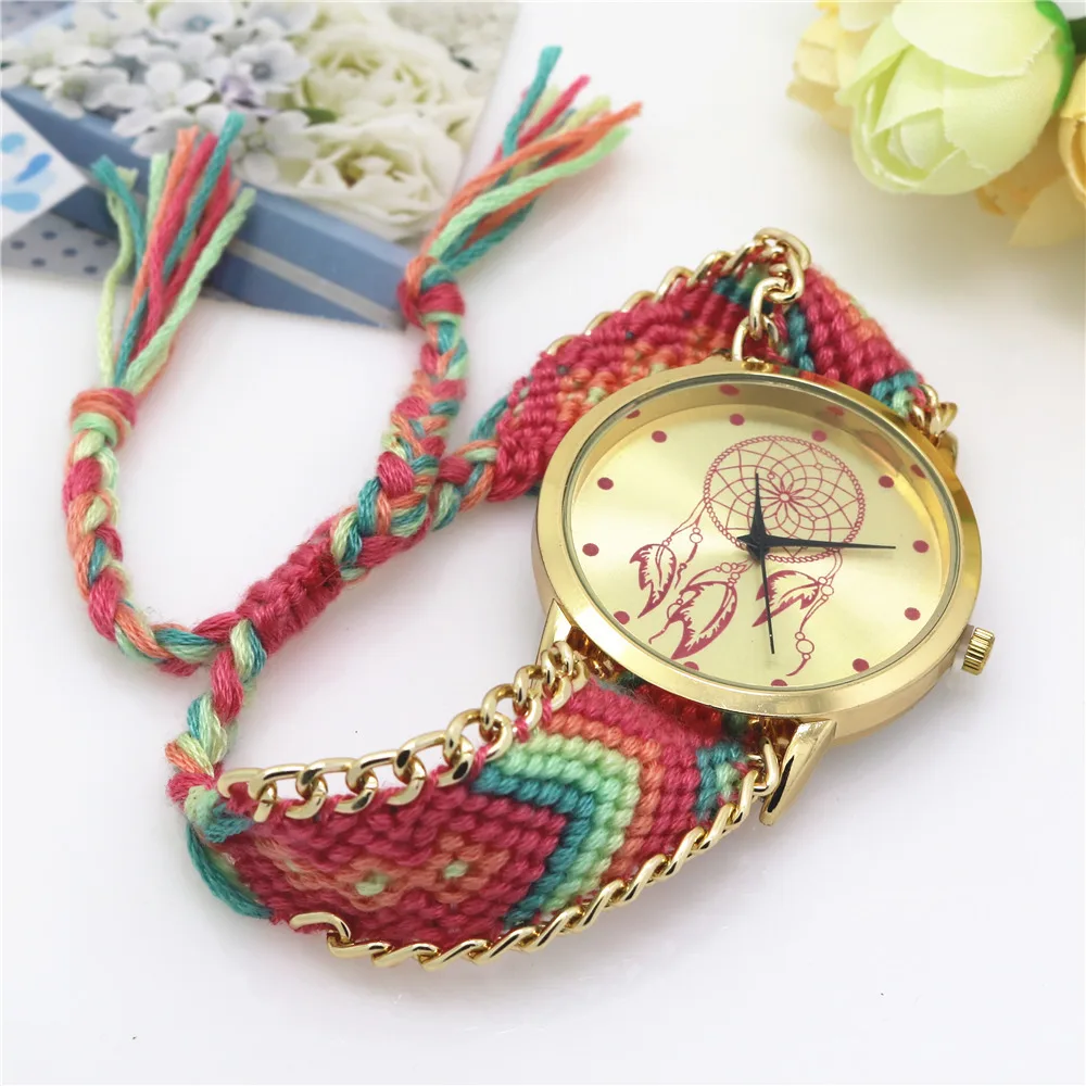 Hot Selling Fashion Watch DIY Knitted Wool Retro Watch Dream Catcher Ladies Quartz Watch Wholesale In Stock